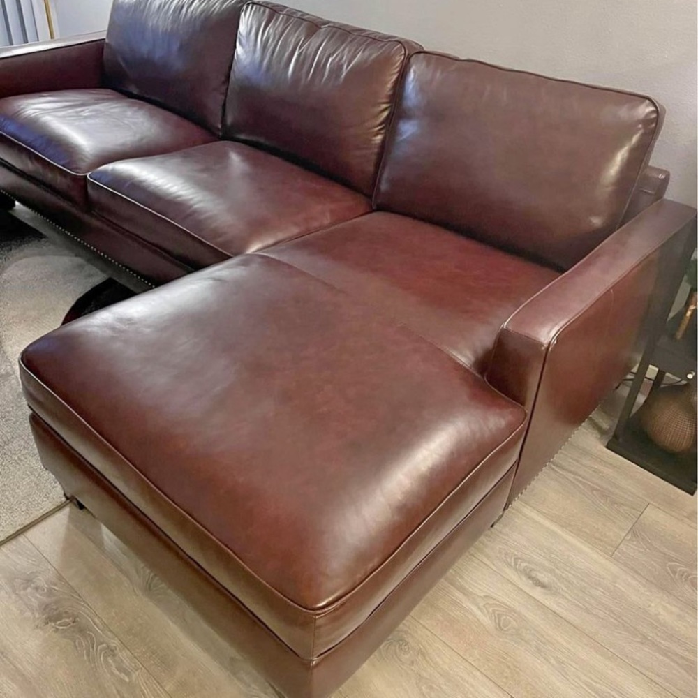 - Top-Grain Leather Sectional Sofa, Brown - Picture 2 of 2